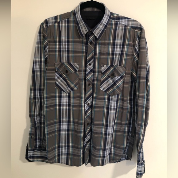 Jack & Jones Grey & Blue Plaid Button Up shirt - size Medium - Picture 1 of 1